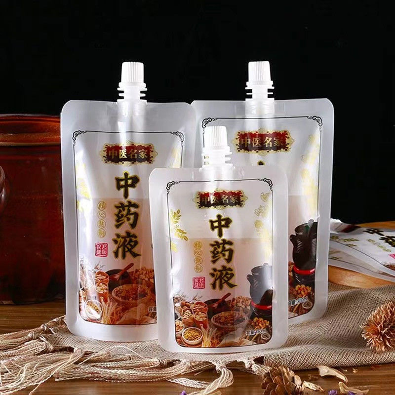 Black Edge White Bottom Medicine Liquid Stand Out Pouch With Spout From 100ml-300ml